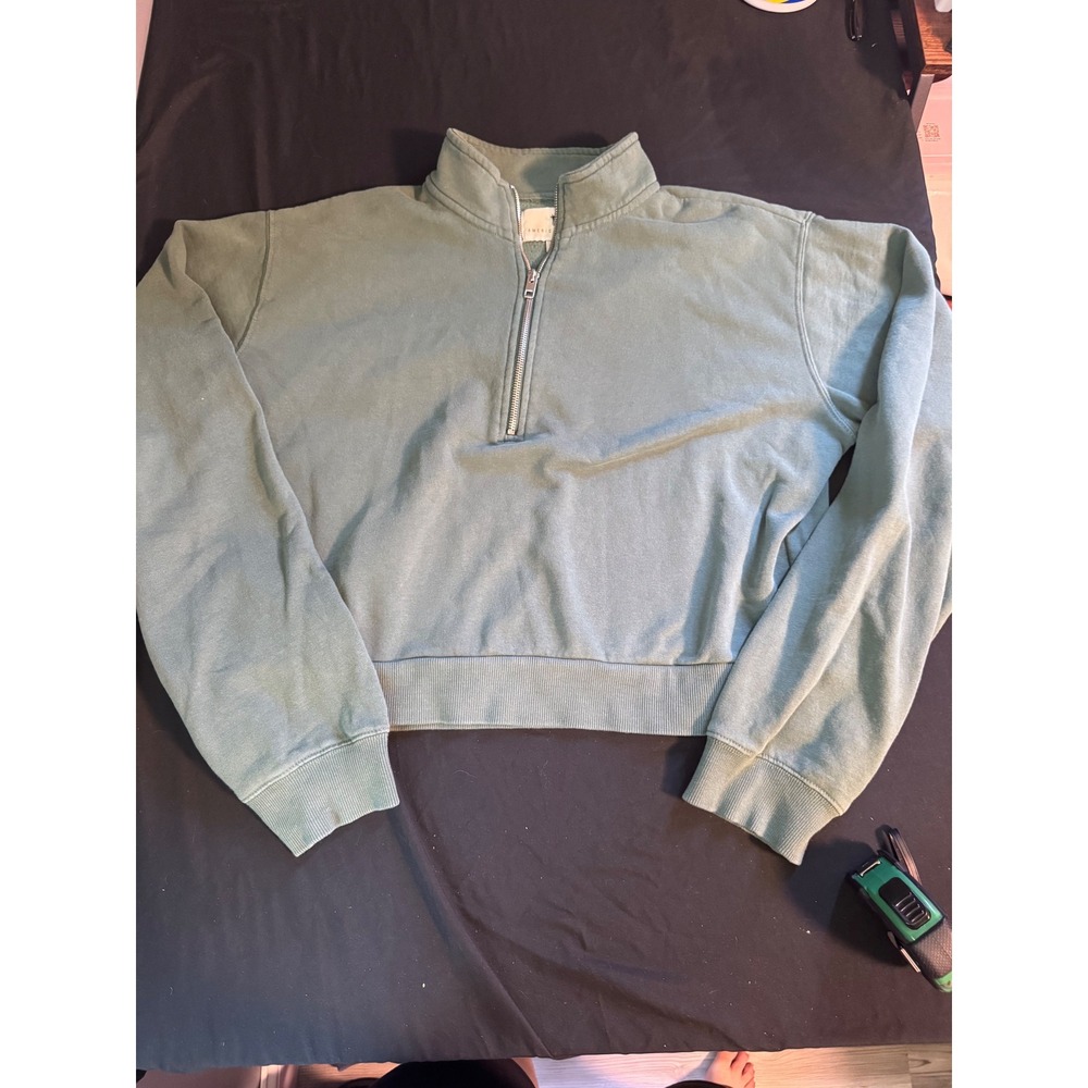 American Tall Women XL XT Sage Green Quarter Zip Cropped Fleece Sweatshirt